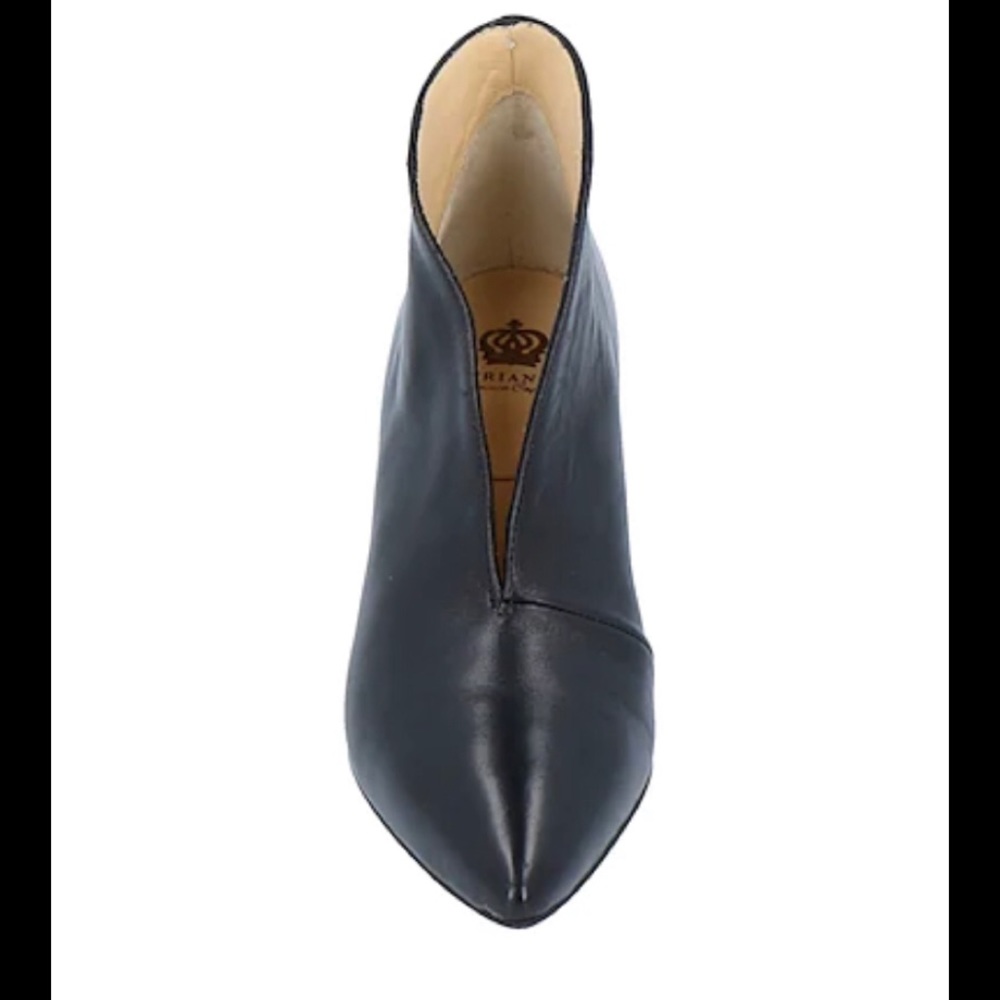 L’arriana “V” cut black leather Italian slip on booties in size 36.
